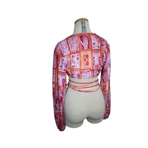 Urban Outfitters Tarot Print Wrap Crop Top Boho Bell Sleeve Festival Blouse – M - Picture 9 of 9